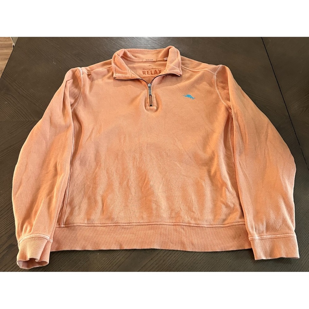 Tommy Bahama Sweatshirt Mens 2XL Orange/Coral 1/4 Zip Relax Mock Neck Pullover